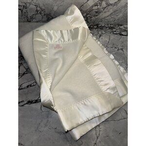 VTG North Star Chatham Baby Blanket Acrylic Full Satin White 36x50”